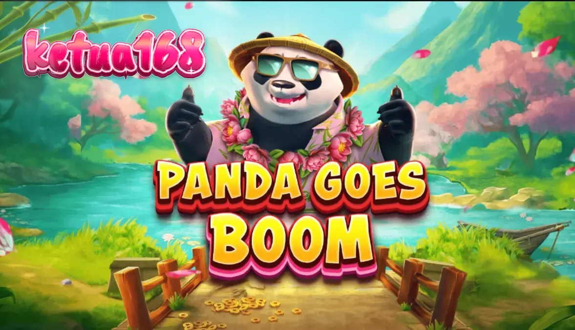 Panda Goes Boom slot dengan tema panda tropis dan gulungan bambu